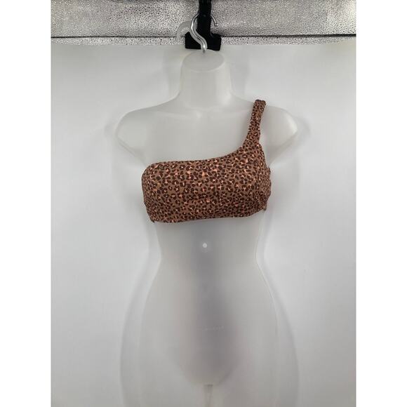 Aerie Ribbed One Shoulder Brown Pink Bikini Top Animal Print S/M Padded - Picture 2 of 10